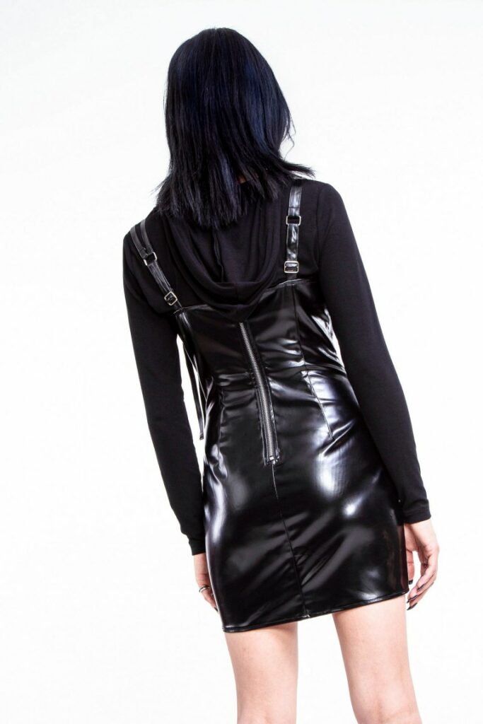 Black Pleather Camisol Goth Bondage Zipper Dress