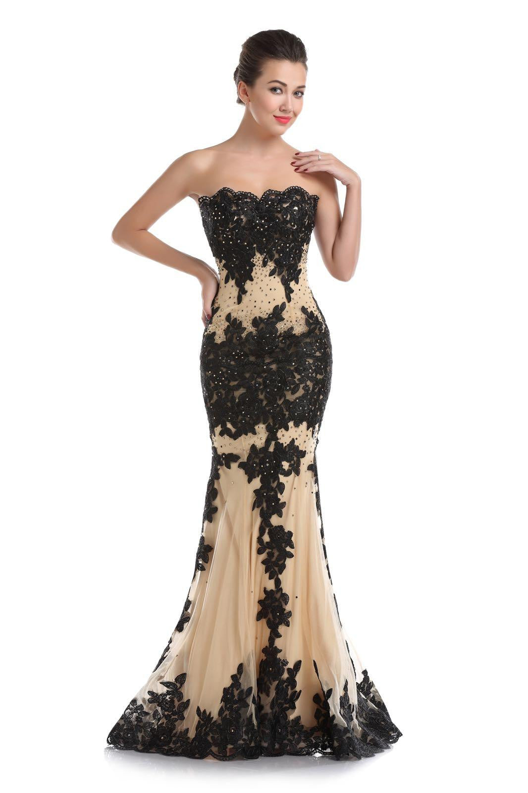 Strapless Illusion Fit and Flare Gown