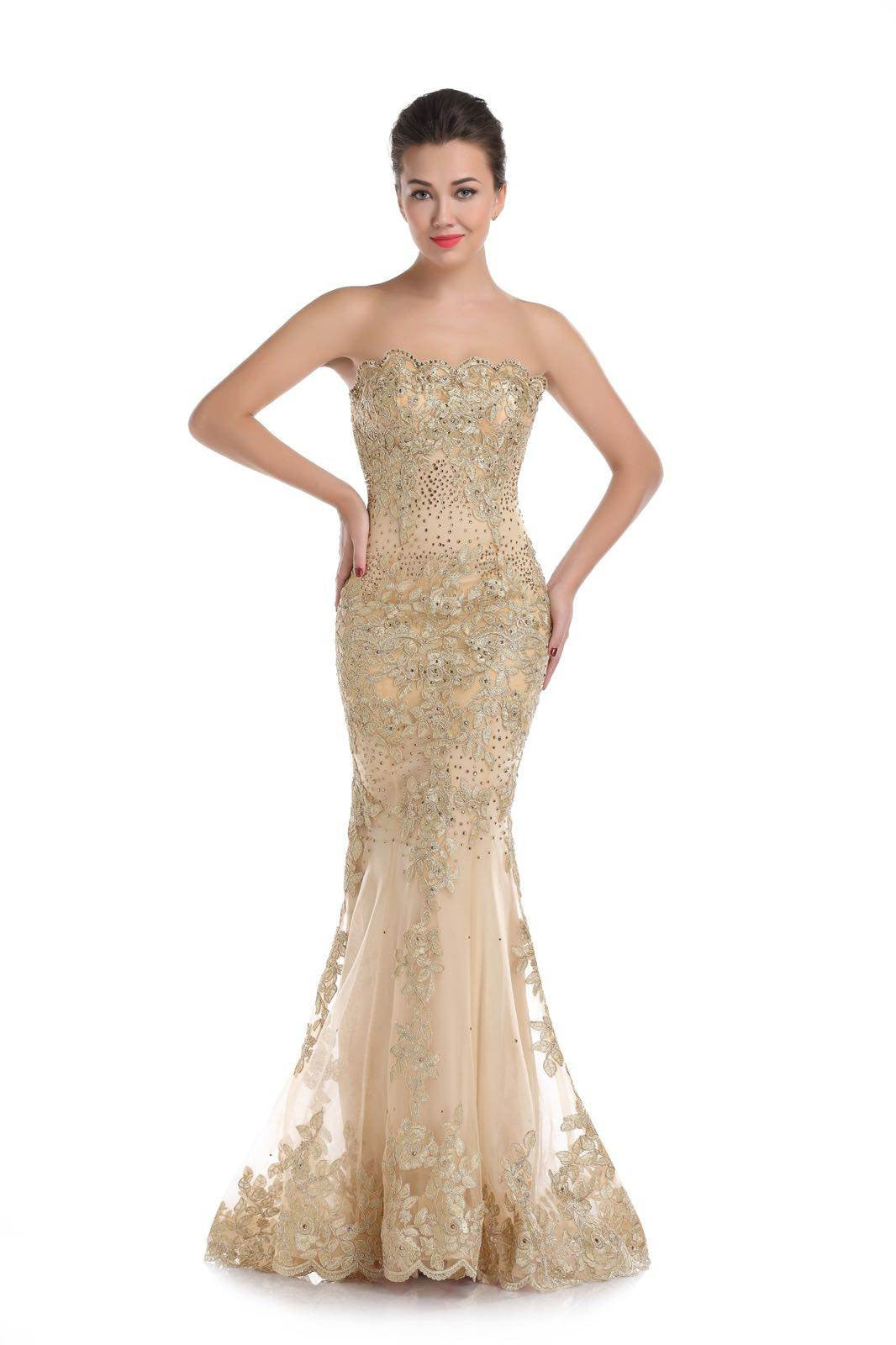 Strapless Illusion Fit and Flare Gown