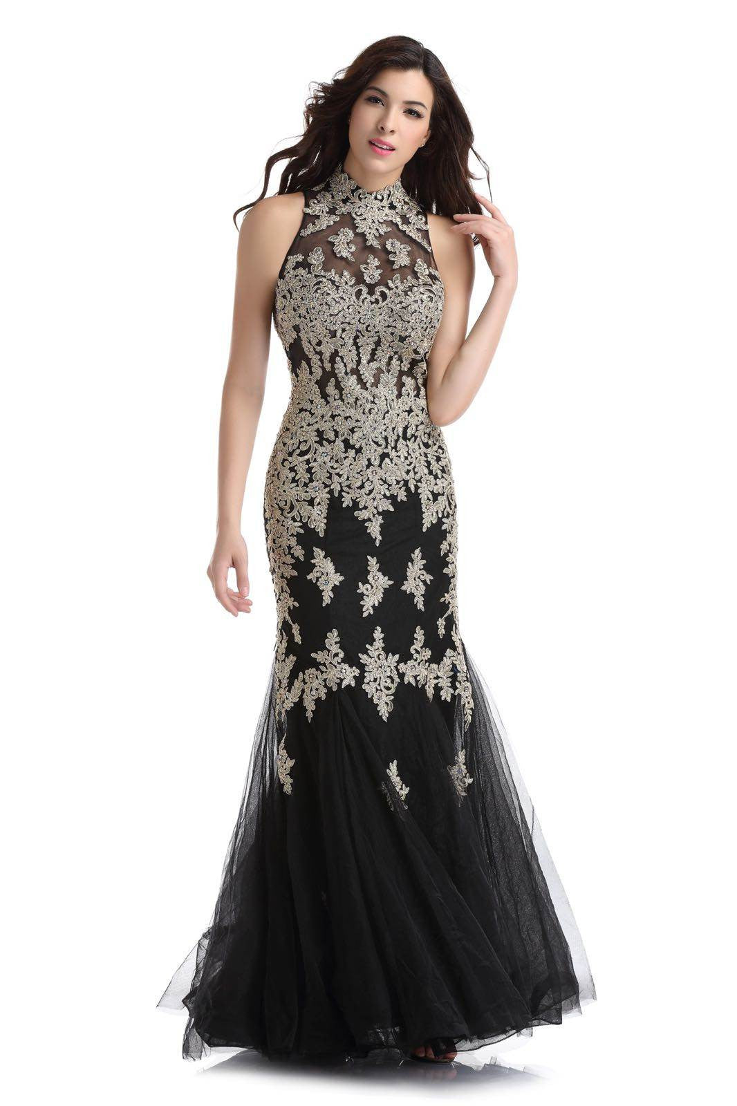Elegant Trumpet Style Gown adorned with Crystal Applique