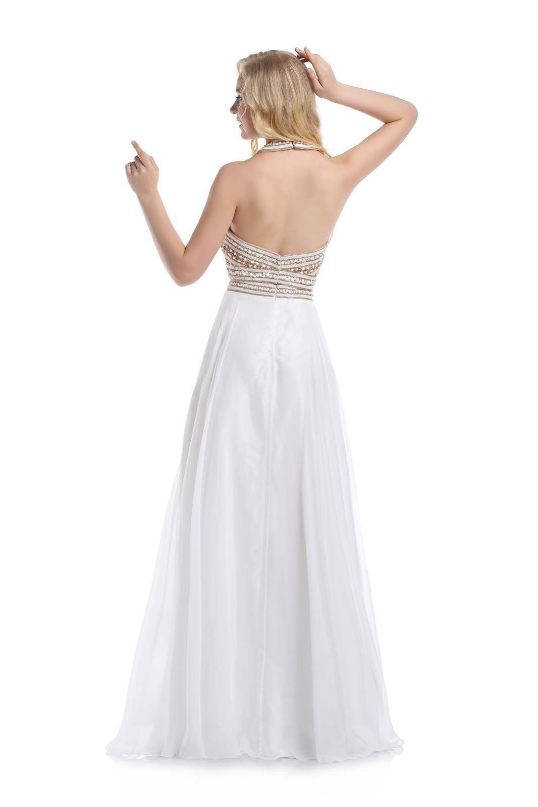 White Special Occasion Dress Bodice Adorned with Pearls and Crystals