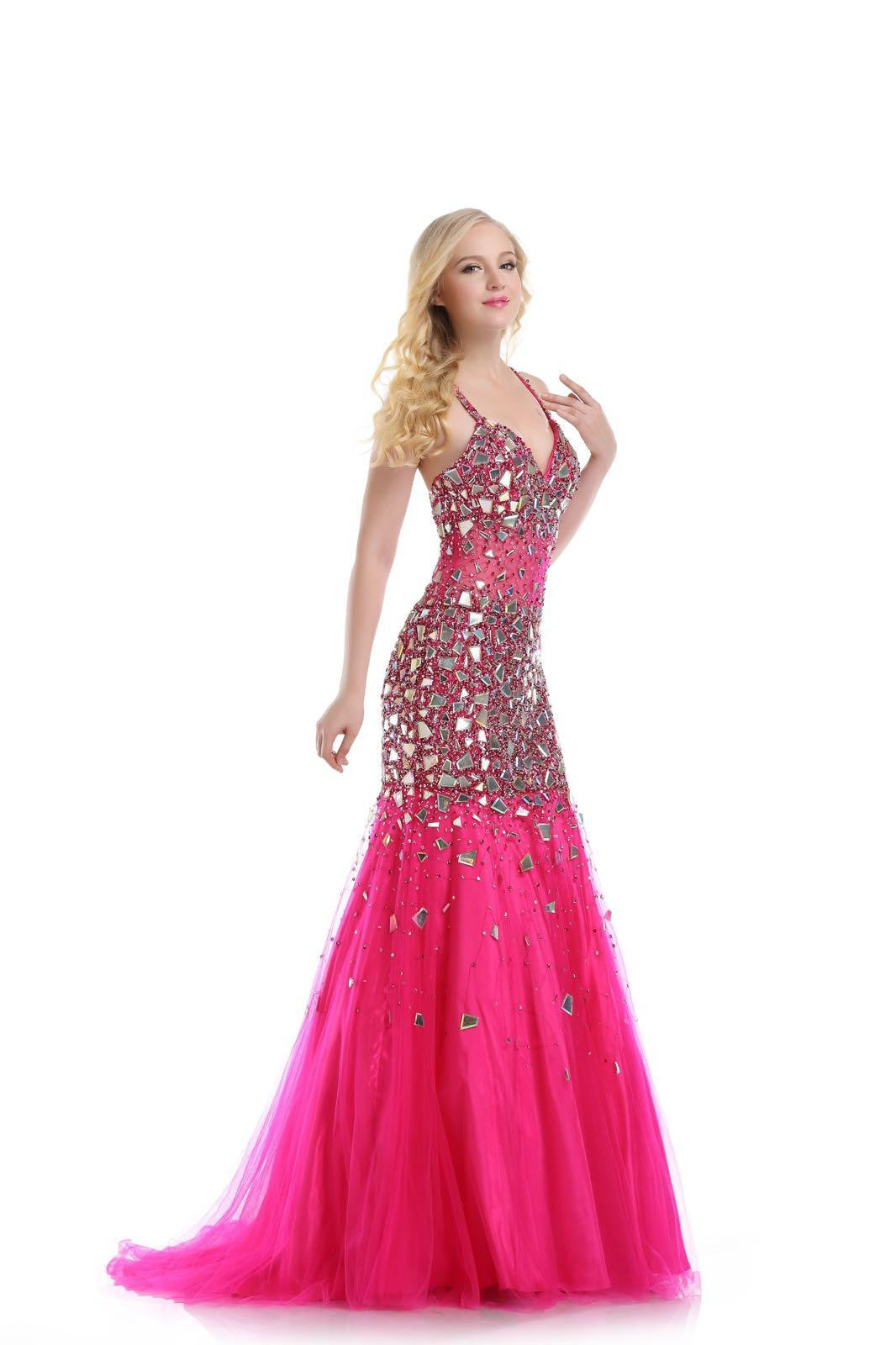 Dazzling Rhinestone Fit and Flare Gown