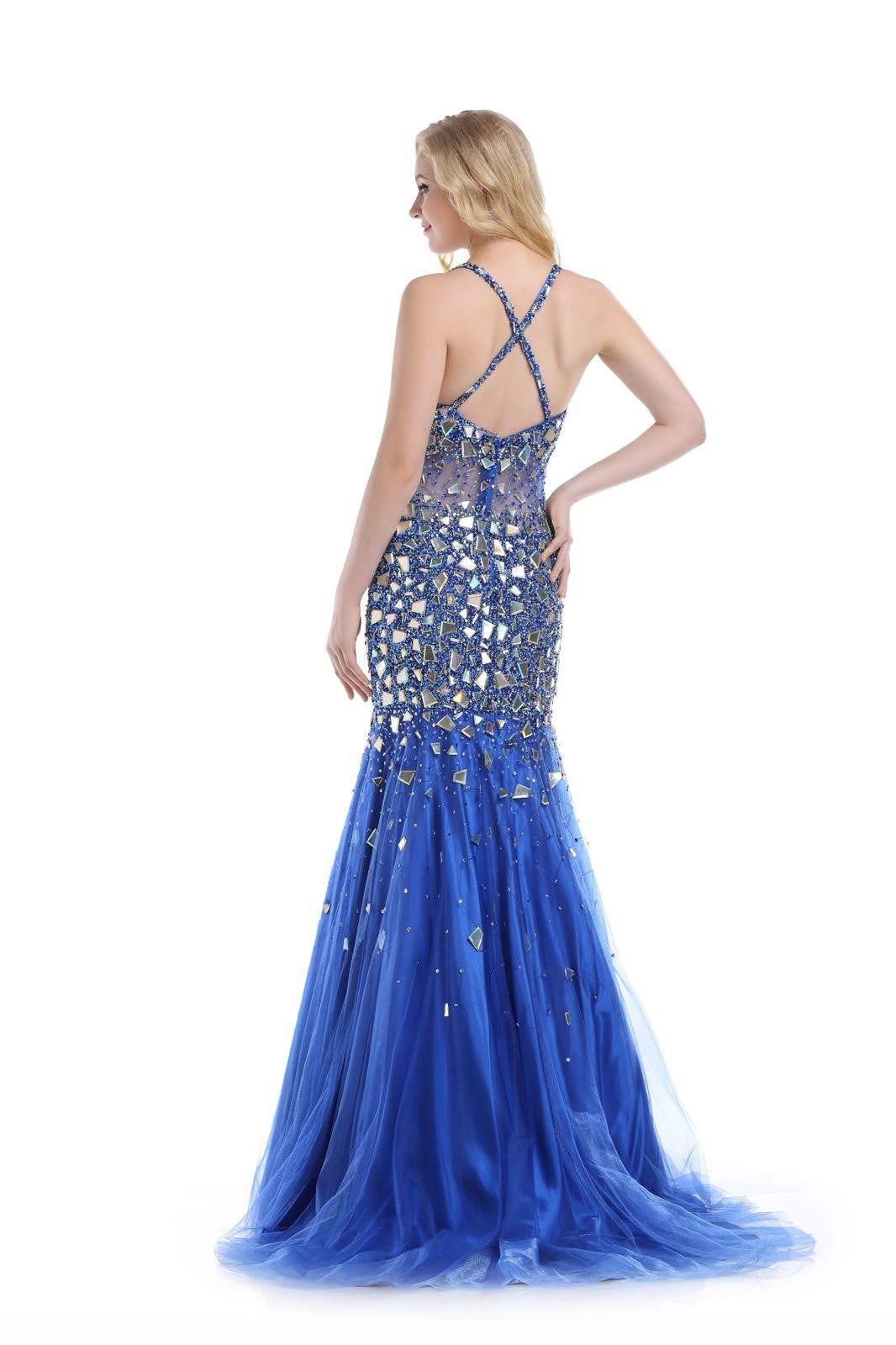 Dazzling Rhinestone Fit and Flare Gown