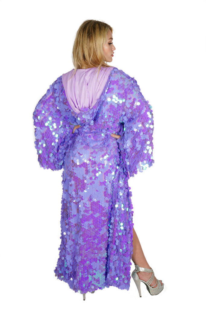 Lavender Purple Rave Duster with Hood Large Sequins