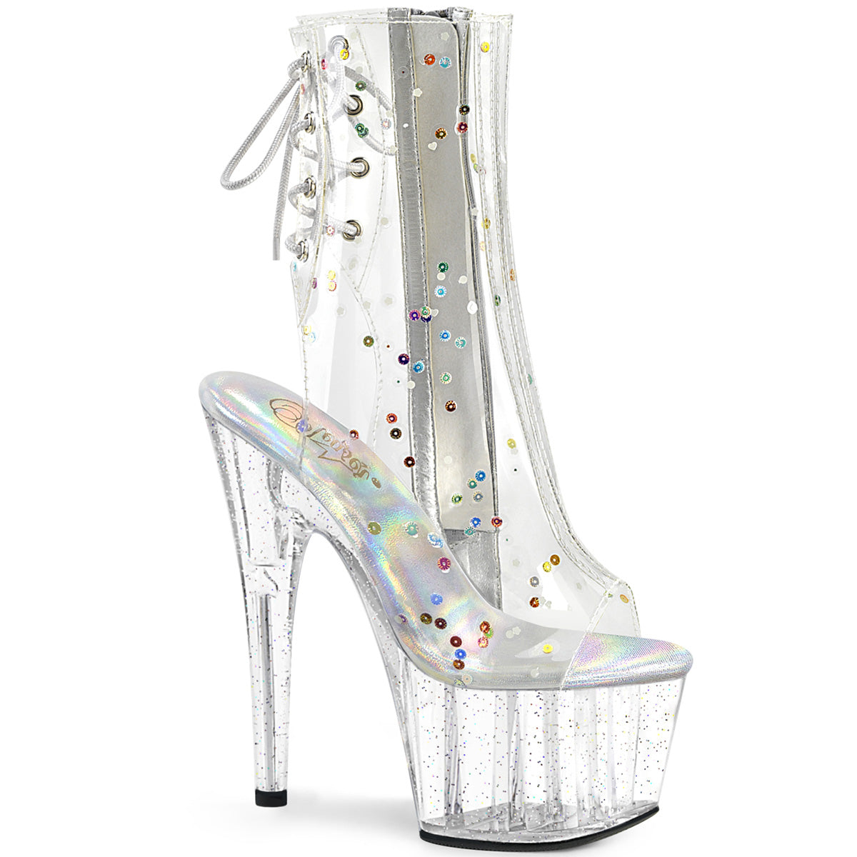 Pleaser 7" inch Clear Sequins Ankle Boot Mid-Calf Shoe